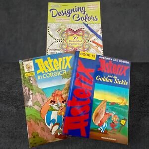 2 Dif. Asterix Softcover Books + 1 Designing Colors Color Book Lot of 3 Books